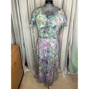 maxi dress purple green abstract 1990s